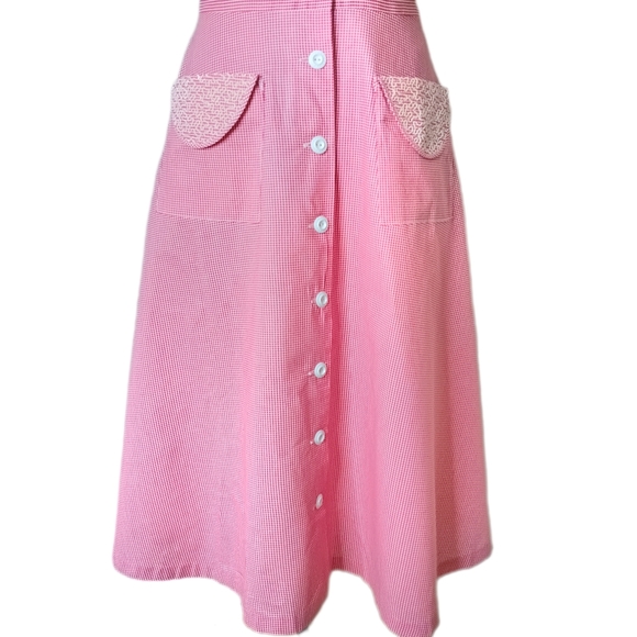 SOLD 40s Vintage Princess Peggy Button Gingham Front House Dress Rockabilly VLV - Picture 4 of 12